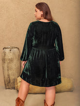 Plus Size Embroidered V-Neck Long Sleeve Dress OutfitFlow